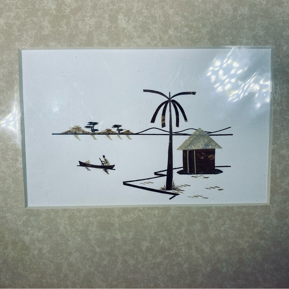 African Canoe and Hut Art Print with Cream Mat Framed Art - Picture 7 of 8